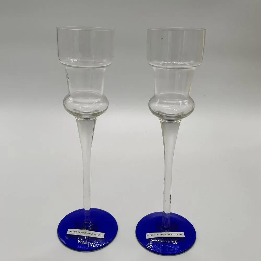 Vintage International Silver Company Crystal Glass Blue Candlesticks and Bowl